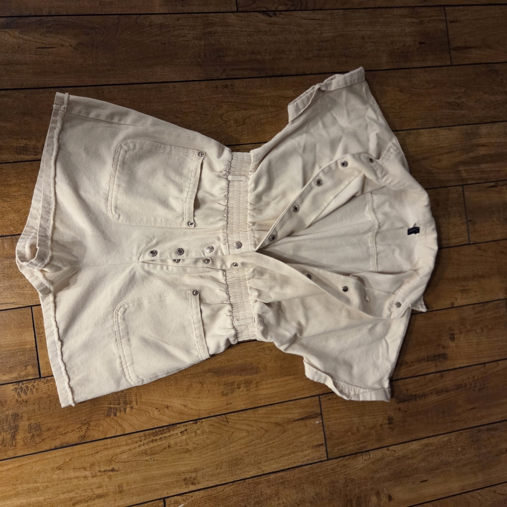 Beige Button-Up Romper - Picture 2 of 4